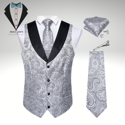 Gray Paisley Suit Vest Set