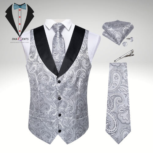 Gray Paisley Suit Vest Set
