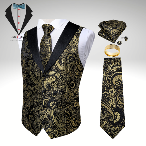 Black Gold Paisley Vest Set