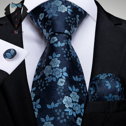 Navy Blue Floral Tie Set