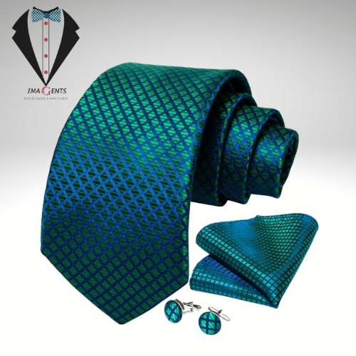 Men Green Silk Tie Set