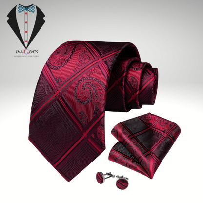 Mens Red Silk Tie Set