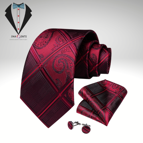 Mens Red Silk Tie Set