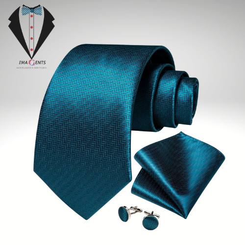 Teal Blue Solid Tie Set