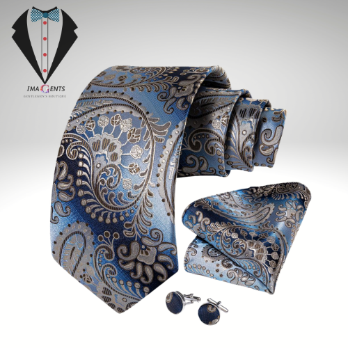 Blue Champagne Paisley Tie Set