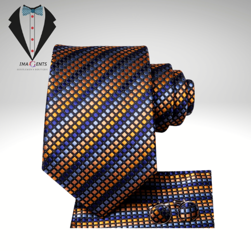 Gold Blue Striped Silk Tie