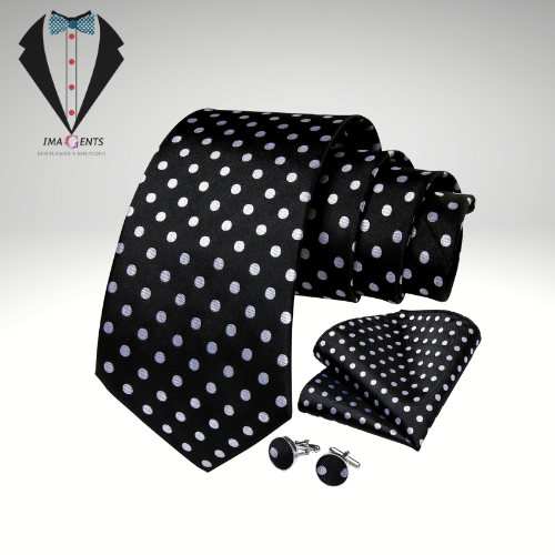 White Dot Black Silk Ties